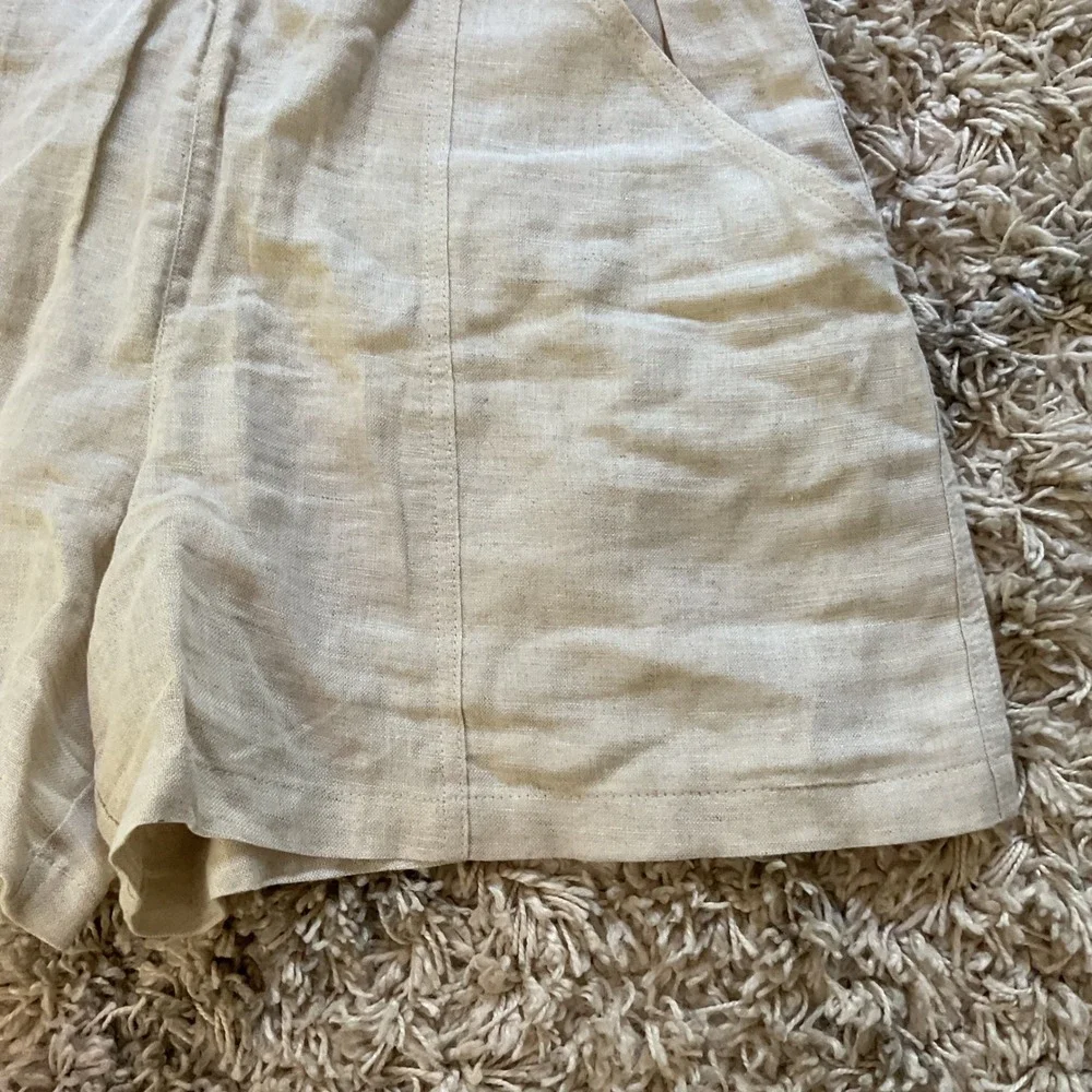 Hester & Orchard Linen Blend Elastic Waist Shorts Beige Women Large